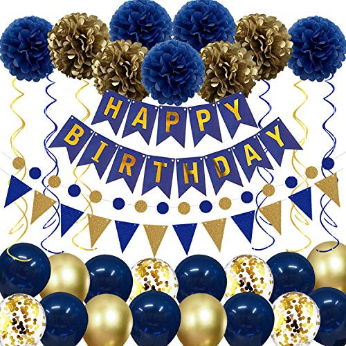 Navy Blue Gold Birthday Decorations Birthday Party Supplies for Men Women Boys Girls with HAPPY BIRTHDAY Banner Tissue Paper Flowers Pom Pom Pennant and Circle Dot String Latex Confetti Balloons Navy Blue Gold Birthday Decorations Birthday Party Supplies for Men Women Boys Girls with HAPPY BIRTHDAY Banner Tissue Paper Flowers Pom Pom Pennant and Circle Dot String Latex Confetti Balloons