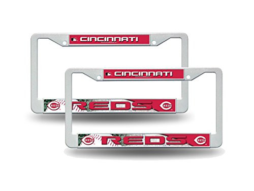 Cincinnati MLB Reds White Plastic -2- Auto License Plate Frame Set