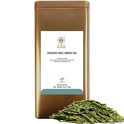 TIAN HU SHAN Special Grade Tea Chinese LongJing/Dragon Well Green Tea Loose Leaf 4oz -113g- Tin