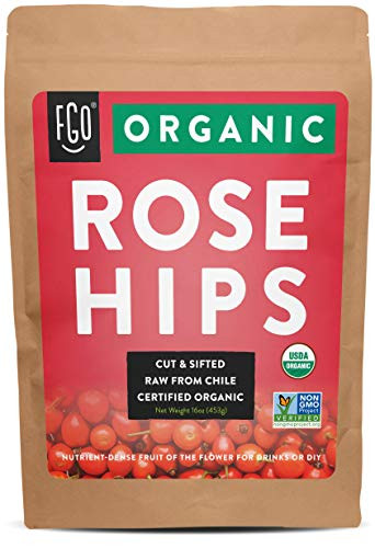Organic Rosehips - Cut  and  Sifted - Raw from Chile - 16oz/453g Resealable Kraft Bag - by FGO