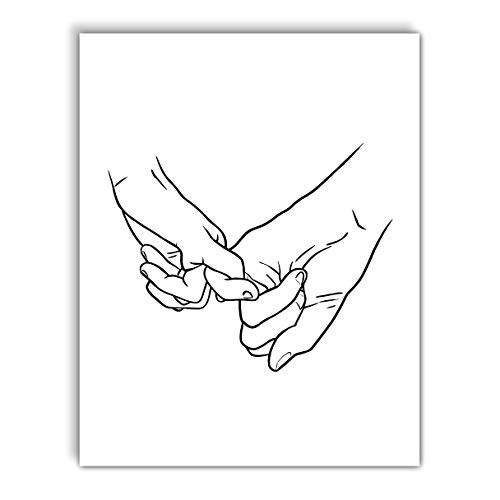 VintBo Pinky Promise Minimalist Modern Abstract Art Print Poster Line Drawing Contemporary Wall Art for Home and Bedroom Decor 11x14 inches Unframed -White-