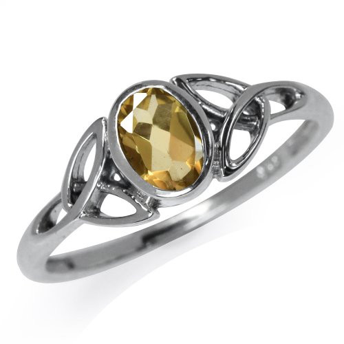 Silvershake Natural Citrine White Gold Plated 925 Sterling Silver Triquetra Celtic Knot Ring Size 9