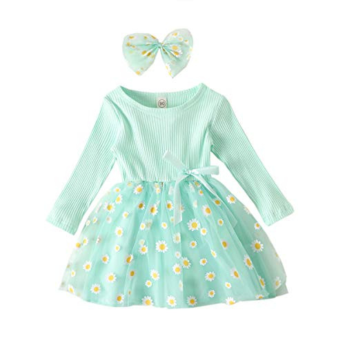 Toddler Baby Girls Clothes Long Sleeve Polka Dot Multilayer Tulle Tutu Dress Party Birthday Dress Fall Outfits -Green 3-4T-