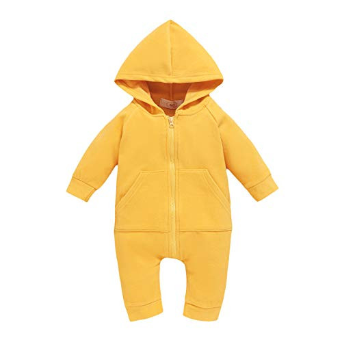 GRNSHTS Baby Boys Girls Clothes Long Sleeve Hoodie Romper Pocket Zipper Bodysuit One-Piece Jumpsuit Outfit -Z-Yellow 18-24 Months-