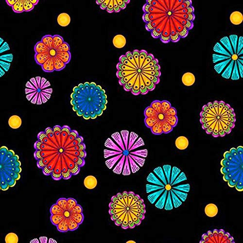 Quilting Treasures Carnivale Black Small Tossed Flowers