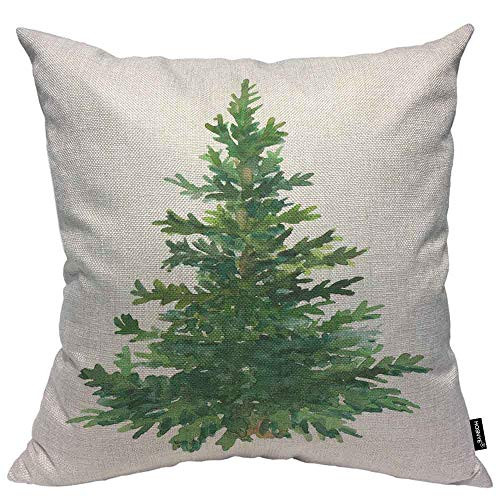 HOSNYE Christmas Tree Throw Pillow Cushion Cover Fir Green Watercolor Celebration Merry Christmas Pillow Case Decorative Square Accent Pillow Case 20x20 inch