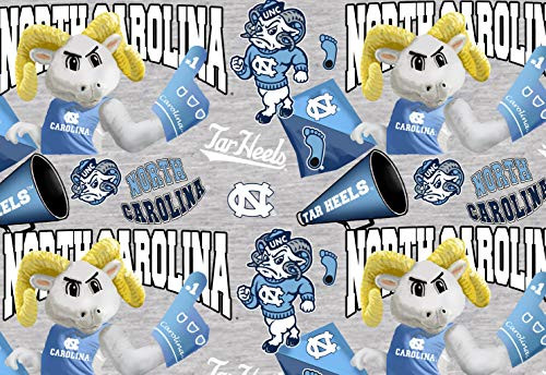 University of North Carolina Cotton Fabric with Mascots-Newest Pattern-NCAA Cotton Fabric