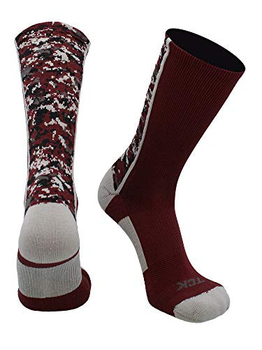 TCK Digital Camo Crew Socks -Maroon Medium-
