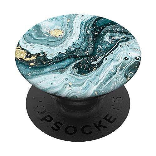 Marble-Effect - Teal-Mint-Green - Yellow-Gold-Effect PopSockets PopGrip Swappable Grip for Phones  and  Tablets