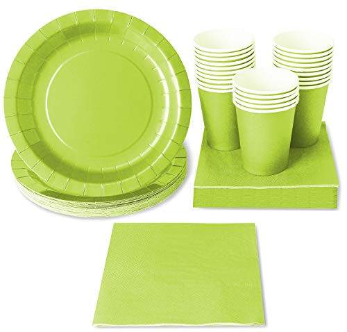 Lime Green Party Supplies Paper Plates Cups and Napkins -Serves 24 72 Pieces-