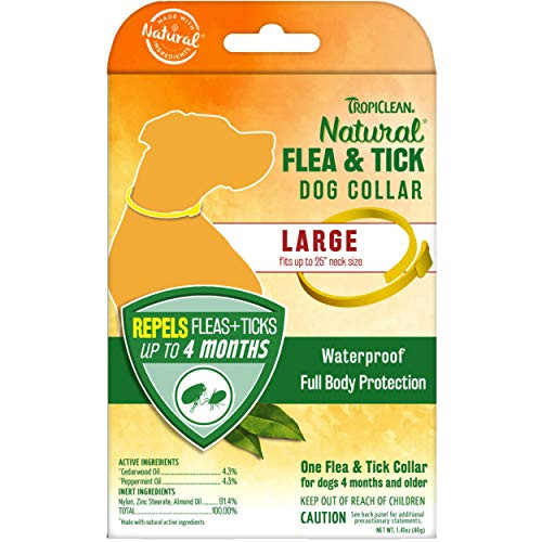 TropiClean Natural Flea  and  Tick Repellent Collar for Large Dogs - Fits Up to 25 Neck Size  Waterproof  Repels Flea  and  Ticks Up to 4 Months Natural Active Ingredients - Cedarwood  and  Peppermint
