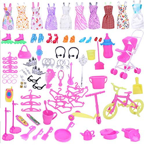 WENTS Doll Clothes for Barbie Doll Clothes Set for Barbie Dolls Include 10 Pack Clothes Party Grown Outfits and 98 Pcs Different Doll Accessories Dresses Skirts Shoes Little Girl WENTS Doll Clothes for Barbie Doll Clothes Set for Barbie Dolls Include 10 Pack Clothes Party Grown Outfits and 98 Pcs Different Doll Accessories Dresses Skirts Shoes Little Girl