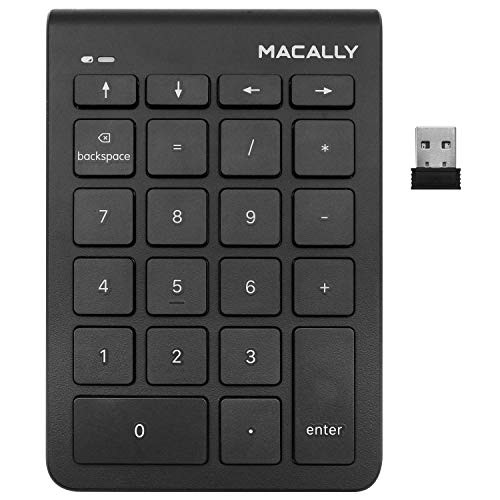 Macally 2.4G Wireless Numeric Keypad Keyboard for Laptop Apple Mac iMac MacBook Pro/Air Windows PC or Desktop Computer with USB Receiver 22 Key Slim Number Pad Numerical Numpad - Black
