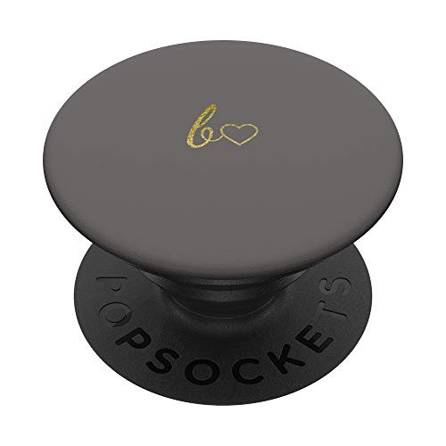 Yellow Initial Letter B Heart Minimalist Gray PopSockets PopGrip Swappable Grip for Phones  and  Tablets