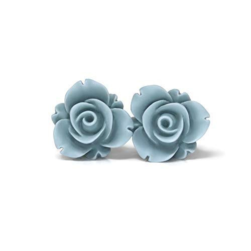 Plastic Post Rose Bud Earrings for Metal Sensitive Ears 13mm Soft Blue