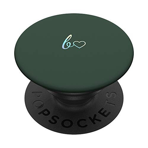 Rainbow Initial Letter B Heart Minimalist Forrest Green PopSockets PopGrip Swappable Grip for Phones  and  Tablets