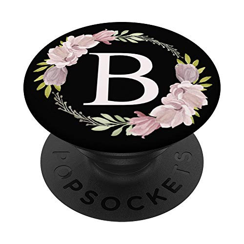 Floral Monogram Initial Letter B With Pink Magnolia Flowers PopSockets PopGrip Swappable Grip for Phones  and  Tablets