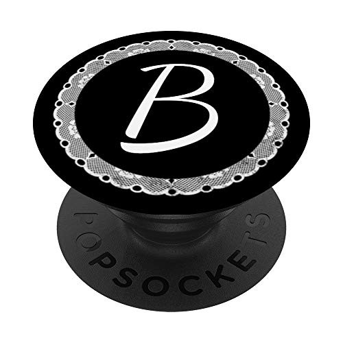 Black Monogram Letter B Phone Stand White Initial B Lace PopSockets Grip and Stand for Phones and Tablets
