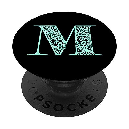 Mint Green Floral Monogram Letter M PopSockets PopGrip Swappable Grip for Phones  and  Tablets