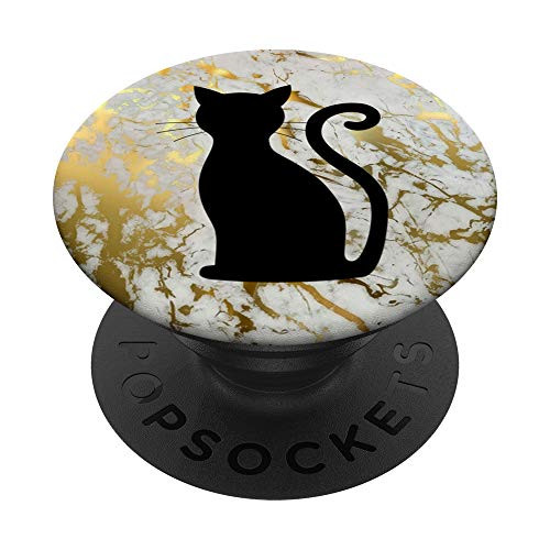 Black Cat Silhouette Yellow White PopSockets PopGrip Swappable Grip for Phones  and  Tablets