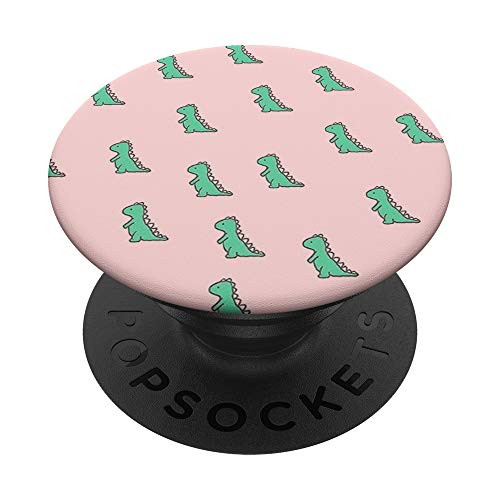 Funny  and  Cute Dinosaur T Rex Green Dino And Pink For Girls PopSockets PopGrip Swappable Grip for Phones  and  Tablets