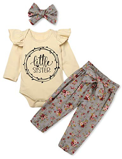 Newborn Baby Girl Clothes 3-6 Months Baby Clothes Girl Infant Cute Baby Girl Outfits 3PC Set Brown