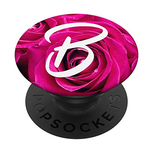 Pink Rose Pop Letter B Phone Stand Monogram Initial PopSockets Grip and Stand for Phones and Tablets