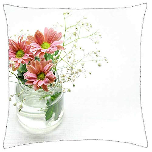 LESGAULEST Throw Pillow Cover -16x16 inch- - Pink Flowers Bowl Vase Blossom Green Plant