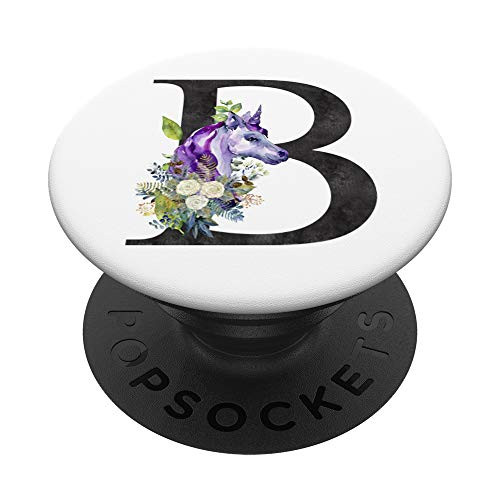 Initial Letter B Flowers Unicorn Watercolor Monogram - B PopSockets Grip and Stand for Phones and Tablets