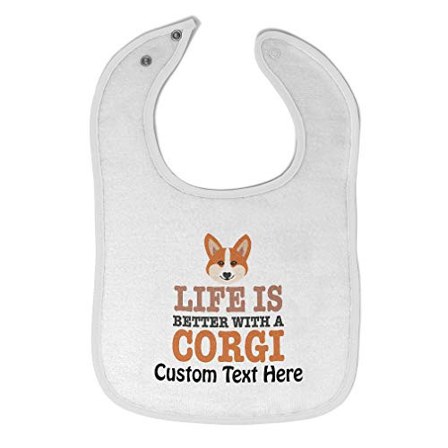 Toddler  and  Baby Bibs Burp Cloths Life is Better with A Corgi Dog Face Pet Animal Cotton Items for Girl Boy White Custom Text Here