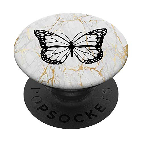 Black Butterfly Yellow White PopSockets PopGrip Swappable Grip for Phones  and  Tablets