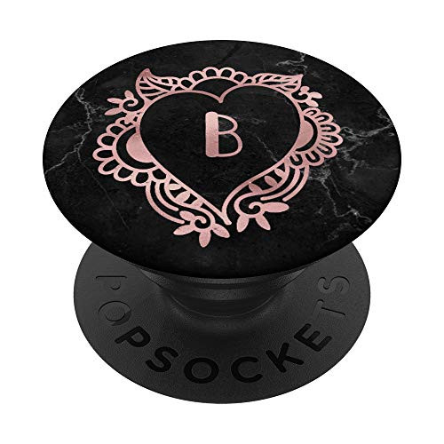 Letter B Initial Monogram Boho Floral Heart Rose Pink PopSockets Grip and Stand for Phones and Tablets