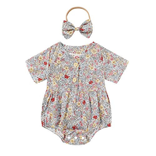 Newborn Infant Girl Clothes Summer Short Sleeves Floral Romper Baby Onesies Bodysuits Outfits Summer -3-6 Months Yellow Floral Romper-