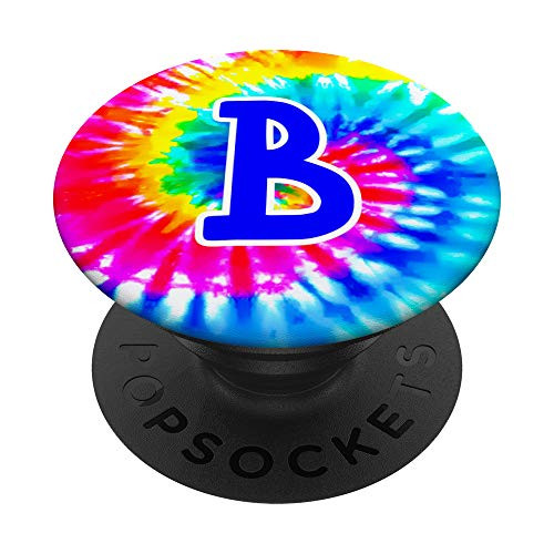 Tie Dye Letter B-Tie Dye Retro Colorful Monogram Initial B PopSockets Grip and Stand for Phones and Tablets