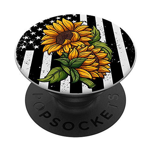 Beautiful Yellow Flower Aesthetics Floral USA Flag Sunflower PopSockets PopGrip Swappable Grip for Phones  and  Tablets
