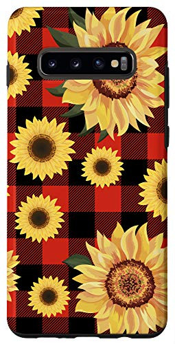 Galaxy S10 Plus Gingham buffalo plaid Red sunflower Pattern yellow flower Case