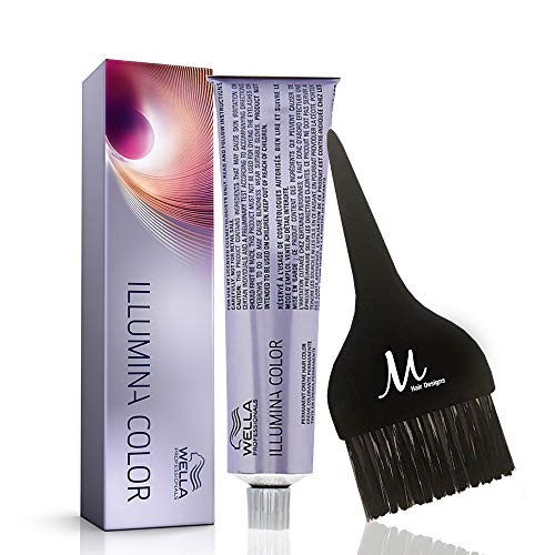 Wella Illumina Color 5/81 Light Brown/Pearl Ash Permanent Creme Hair Color 2 oz and M Hair Designs Tint Brush -Bundle - 2 items-