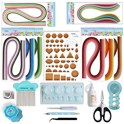 JUYA Paper Quilling Kit with Blue Tools 960 Strips Board Mould Crimper Coach Comb (Paper Width 3mm With Glue)