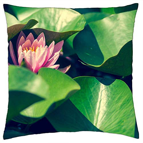 LESGAULEST Throw Pillow Cover -18x18 inch- - Natural Plant Flowers Lotus Water Lily Green Pink LESGAULEST Throw Pillow Cover -18x18 inch- - Natural Plant Flowers Lotus Water Lily Green Pink