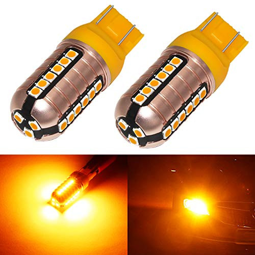 Phinlion Super Bright 7444 7443 Yellow LED Turn Signal Light Bulb 3030 27-SMD W21W 7440 7444NA LED Bulbs for Blinker Lights Amber Yellow