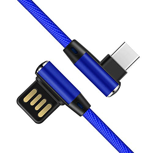 wpOP59NE USB Charge Cord 90 Degree Elbow Braided 3.4A Type-C Phone Fast Charging Cable Data Sync Cord Blue