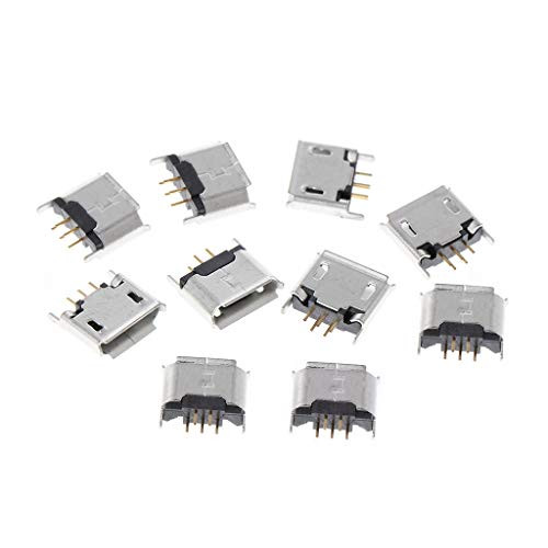 XISAOK 10 Pcs Micro USB Type B Female Socket 180 Degree 5-Pin SMD SMT Soldering Jack