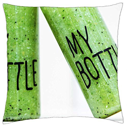 LESGAULEST Throw Pillow Cover -16x16 inch- - Bottle Smoothies Detox Drink Healthy Green Fresh LESGAULEST Throw Pillow Cover -16x16 inch- - Bottle Smoothies Detox Drink Healthy Green Fresh
