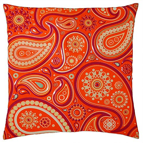 LESGAULEST Throw Pillow Cover -16x16 inch- - Pattern Red Yellow Ornament Ornaments Metallic