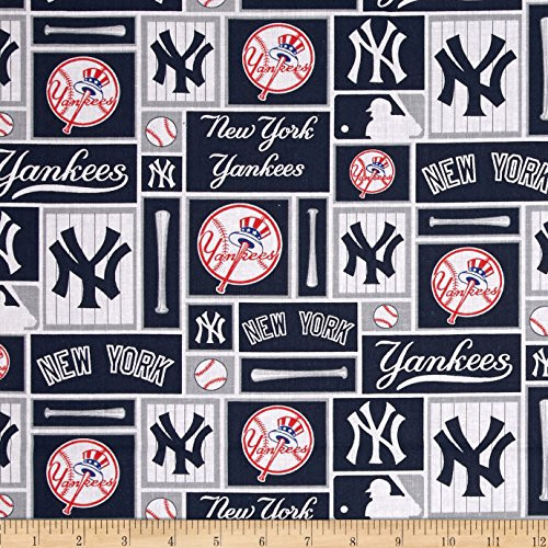 MLB Cotton Broadcloth New York Yankees Blue/White Fabric by The Yard