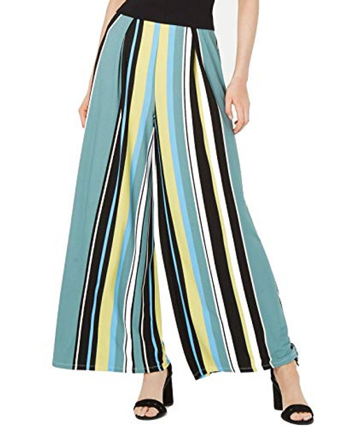 Bar III Womens Striped Office Wide Leg Pants Green L