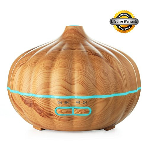 Essential Oil Diffuser 550ml Wood Grain Diffuser with Auto Shut-Off, 7 Color Light Aromatherapy Oil Diffuser Humidifier and 4 Timer Settings Humidifiers for Bedroom Office - by Zalik