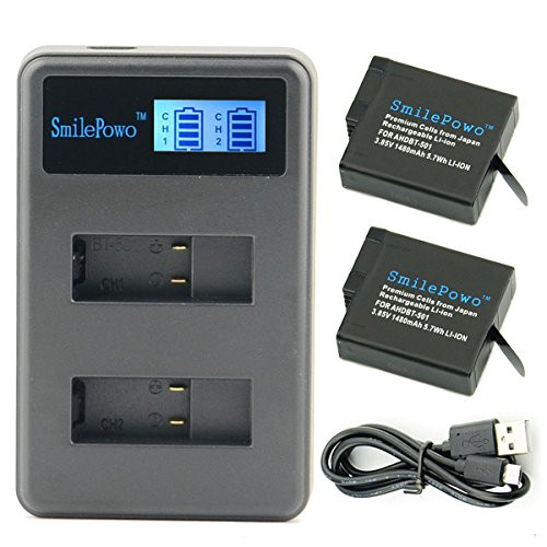 SmilePowo TWO Replacement Battery and Dual LCD Battery Charger for gopro HERO 6,HERO6 Black,HERO 5, HERO5 Black,HERO (2018),GoPro AHDBT-501, (Fully compatible with original camera) SmilePowo TWO Replacement Battery and Dual LCD Battery Charger for gopro HERO 6,HERO6 Black,HERO 5, HERO5 Black,HERO (2018),GoPro AHDBT-501, (Fully compatible with original camera)