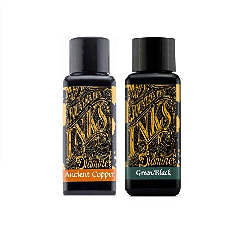 Diamine Fountain Pen Ink 30ml Ancient Copper  and  Green Black - 2 Pack