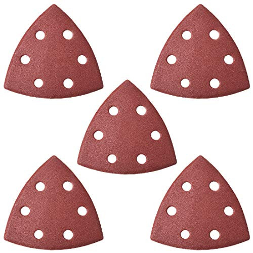 uxcell Detail Sander Sandpaper Triangular Sanding Paper Hook and Loop Sanding Pads Triangle Oscillating Multi Tool 180 Grits 6 Holes 5pcs